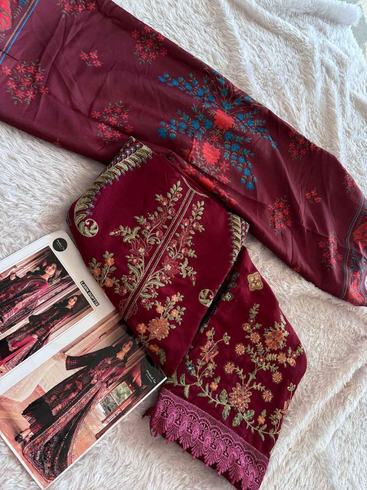 MEHBOOB TEX MARIA B. LUXE-2 NX D NO 1594 VISCOSE RAYON EMBROIDERY DRESS MATERIAL AT WHOLESALE PRICE