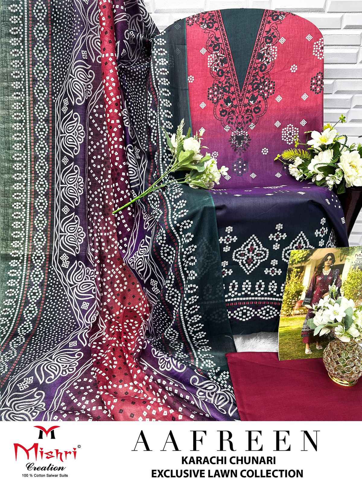 MISHRI AAFREEN HEAVY  PURE LAWN COTTON DRESS MATERIAL AT WHOLESALE PRICE