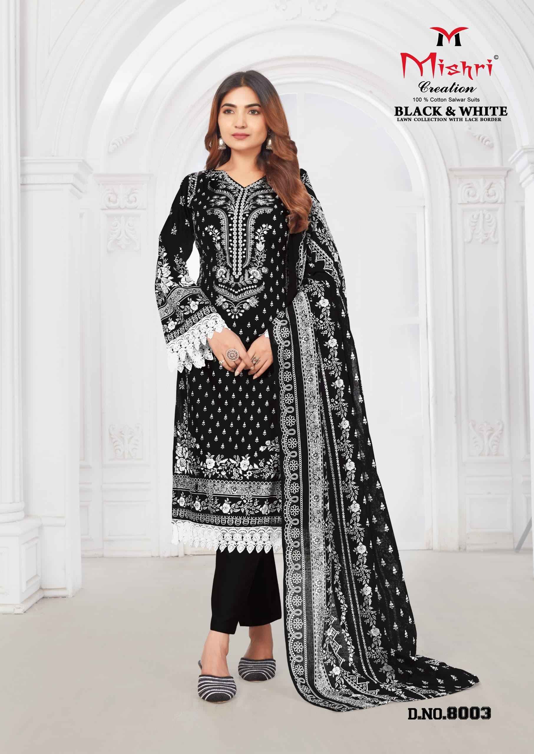 MISHRI CREATION BLACK & WHITE VOL 8 LAWN COLLECTION WITH LACE BORDER DRESS MATERIAL AT WHOLESALE PRICE
