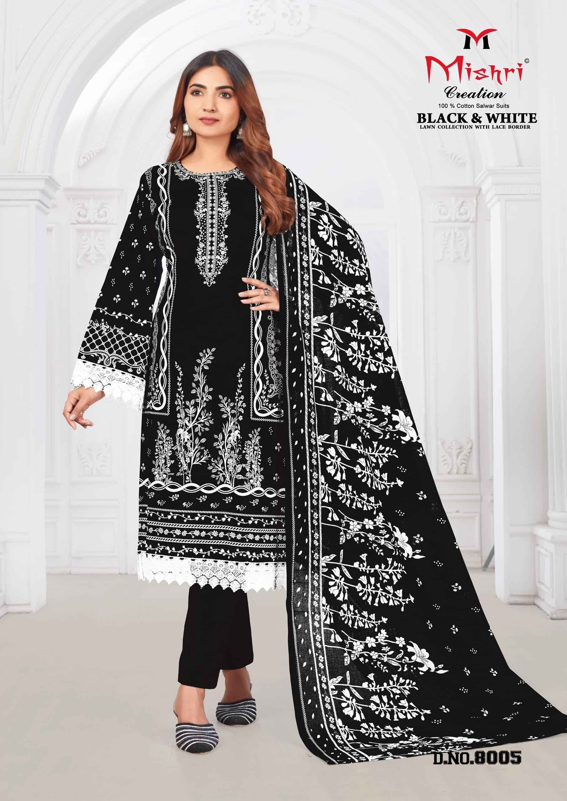 MISHRI CREATION BLACK & WHITE VOL 8 LAWN COLLECTION WITH LACE BORDER DRESS MATERIAL AT WHOLESALE PRICE