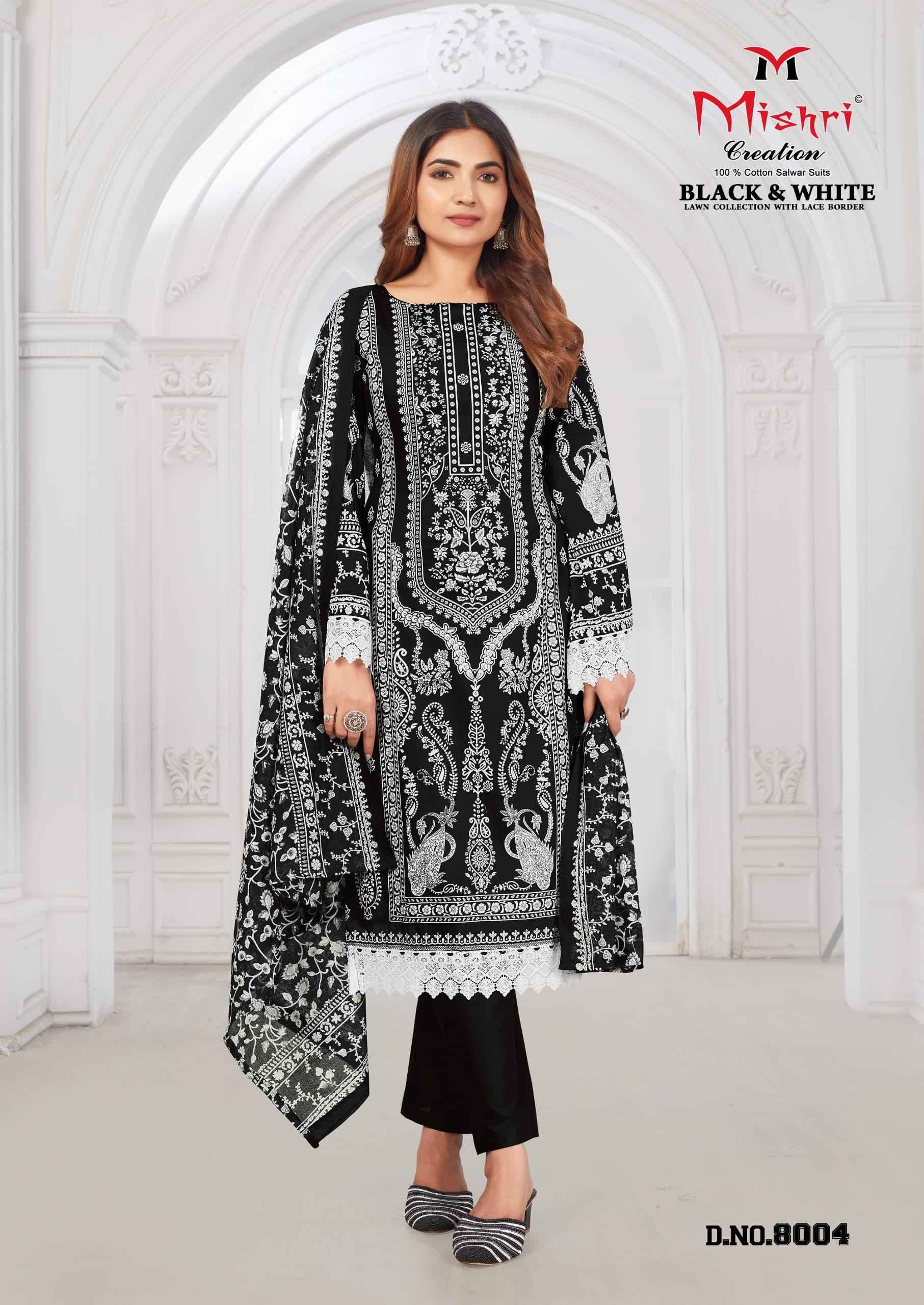 MISHRI CREATION BLACK & WHITE VOL 8 LAWN COLLECTION WITH LACE BORDER DRESS MATERIAL AT WHOLESALE PRICE