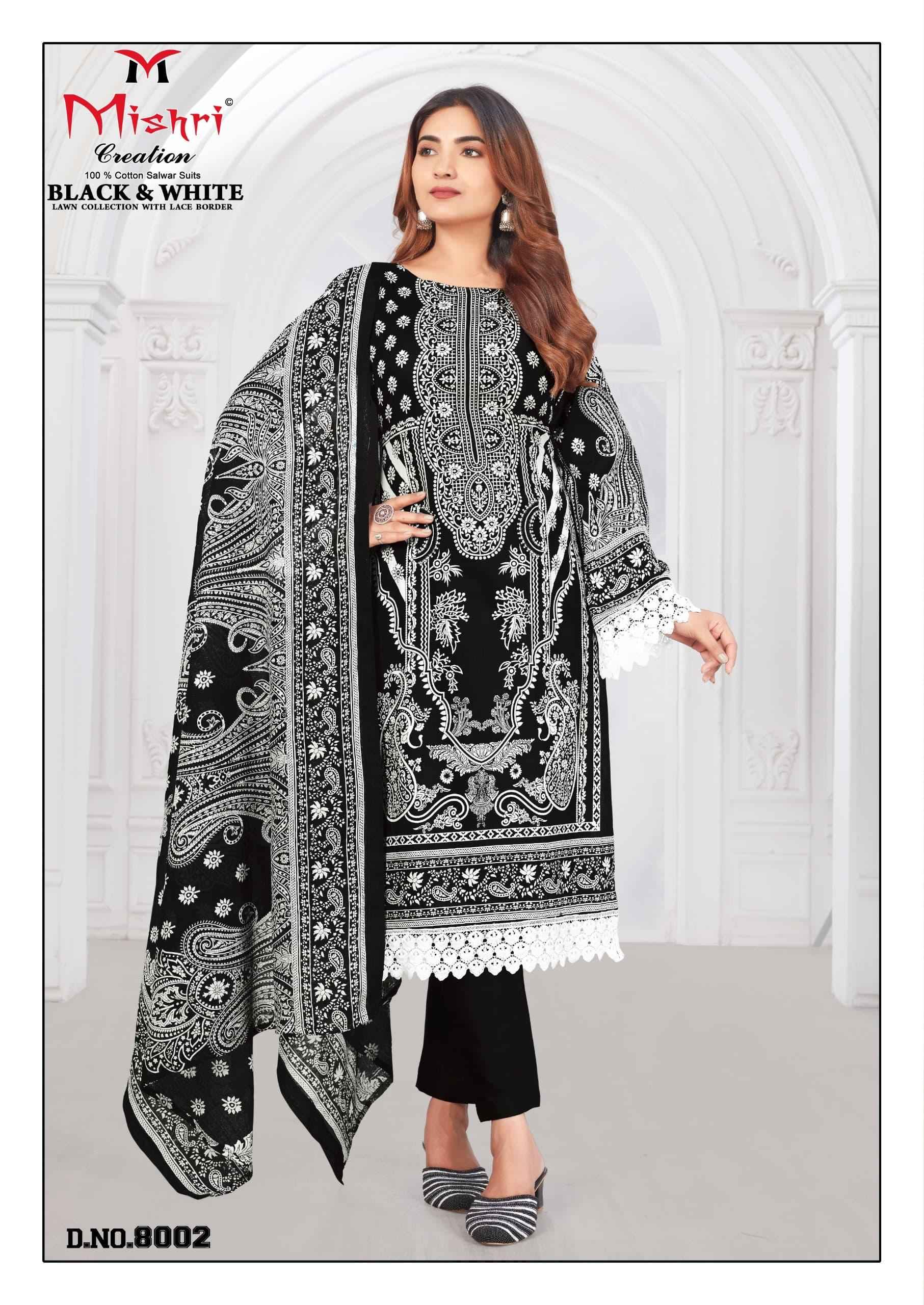 MISHRI CREATION BLACK & WHITE VOL 8 LAWN COLLECTION WITH LACE BORDER DRESS MATERIAL AT WHOLESALE PRICE