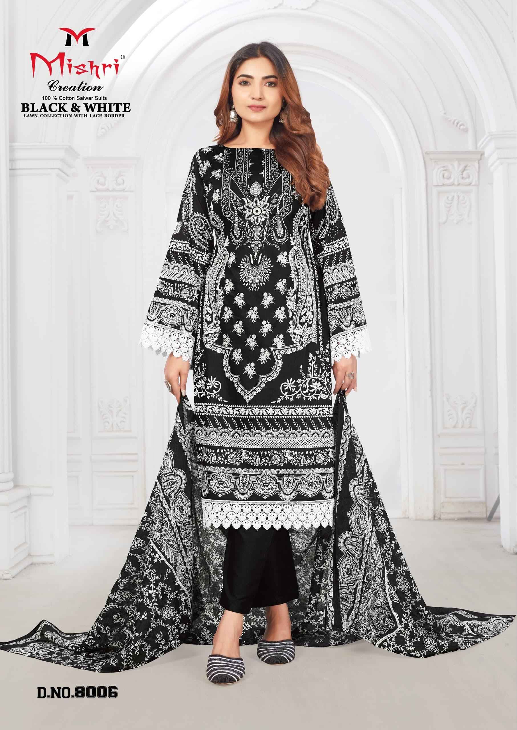 MISHRI CREATION BLACK & WHITE VOL 8 LAWN COLLECTION WITH LACE BORDER DRESS MATERIAL AT WHOLESALE PRICE