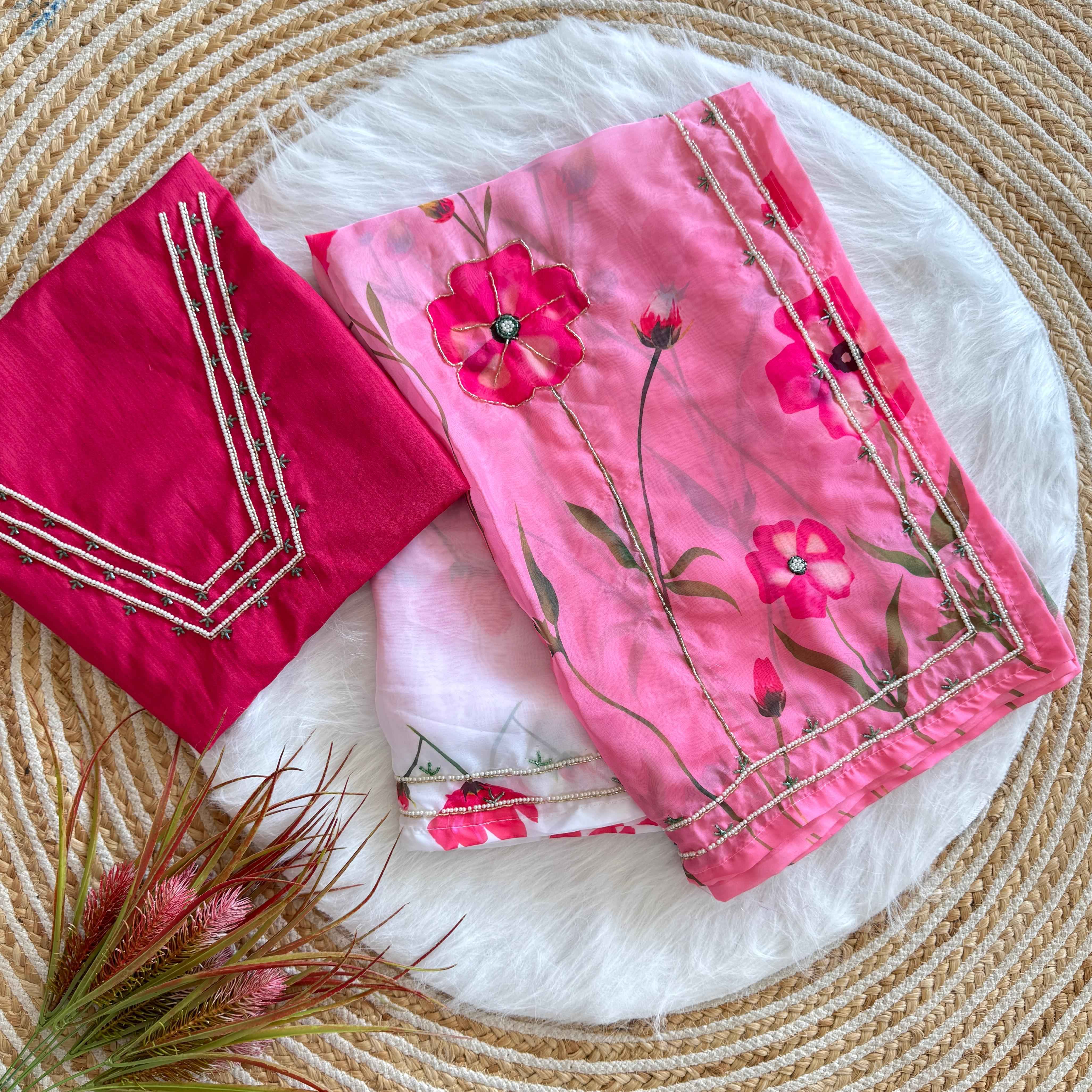 MULMUL ORGANZA PRINT COVER WITH HANDWORK SAREE AT WHOLESALE PRICE