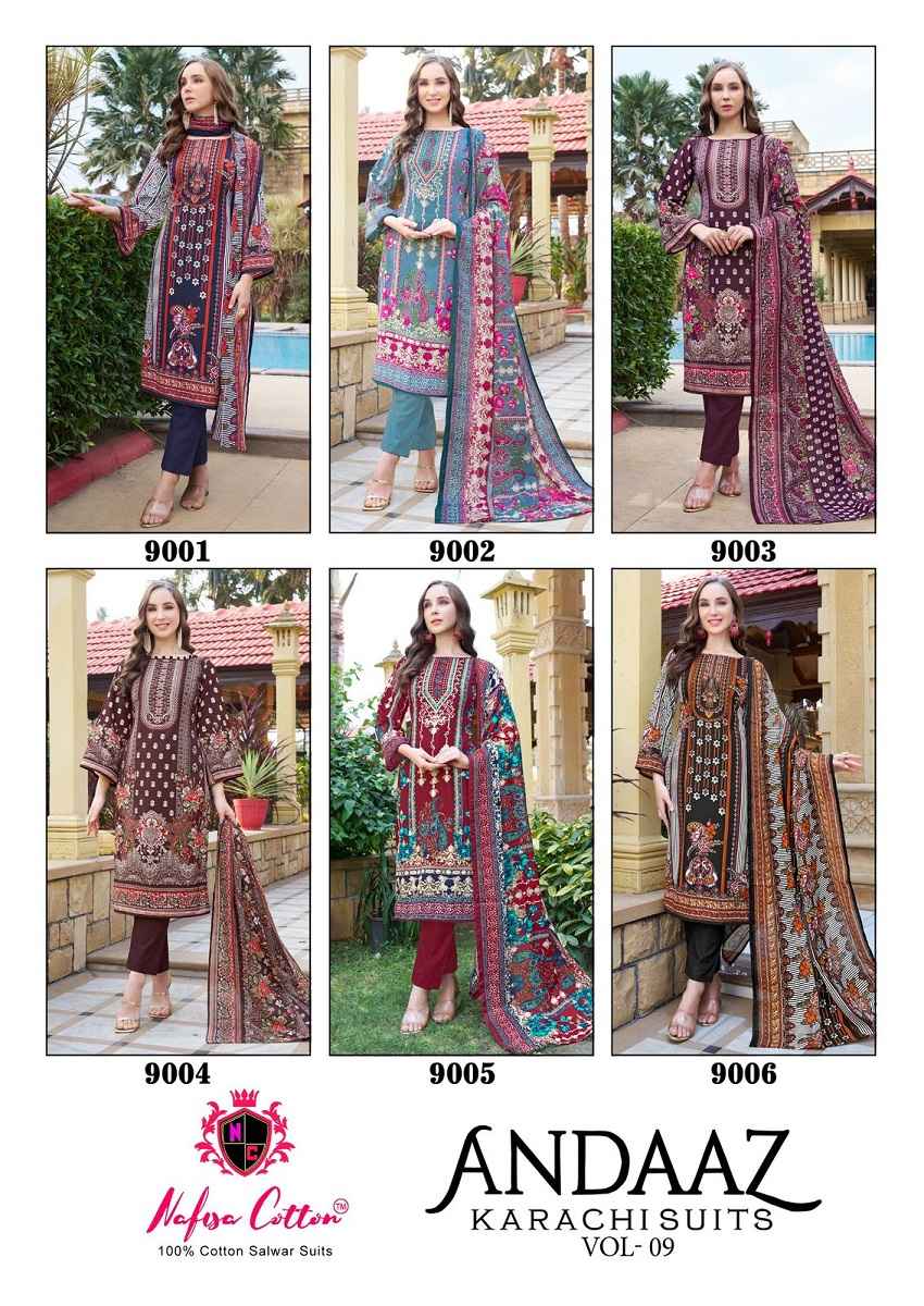 NAFISA ANDAAZ VOL-9 PURE COTTON PRINTED DRESS MATERIAL AT WHOLESALE PRICE