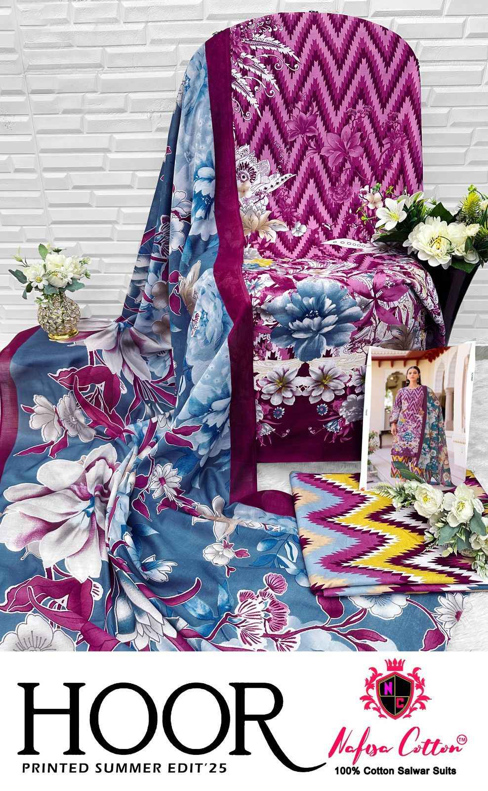 NAFISHA HOOR KARACHI PURE SOFT COTTON DIGITAL PRINTED DRESS MATERIAL AT WHOLESALE PRICE