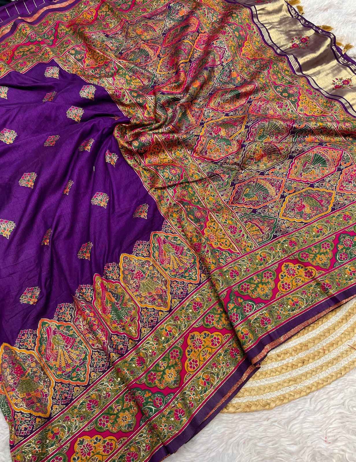 PASHMINA SILK KASHMIRI THREAD WOOVEN PALLU SAREE AT WHOLESALE PRICE