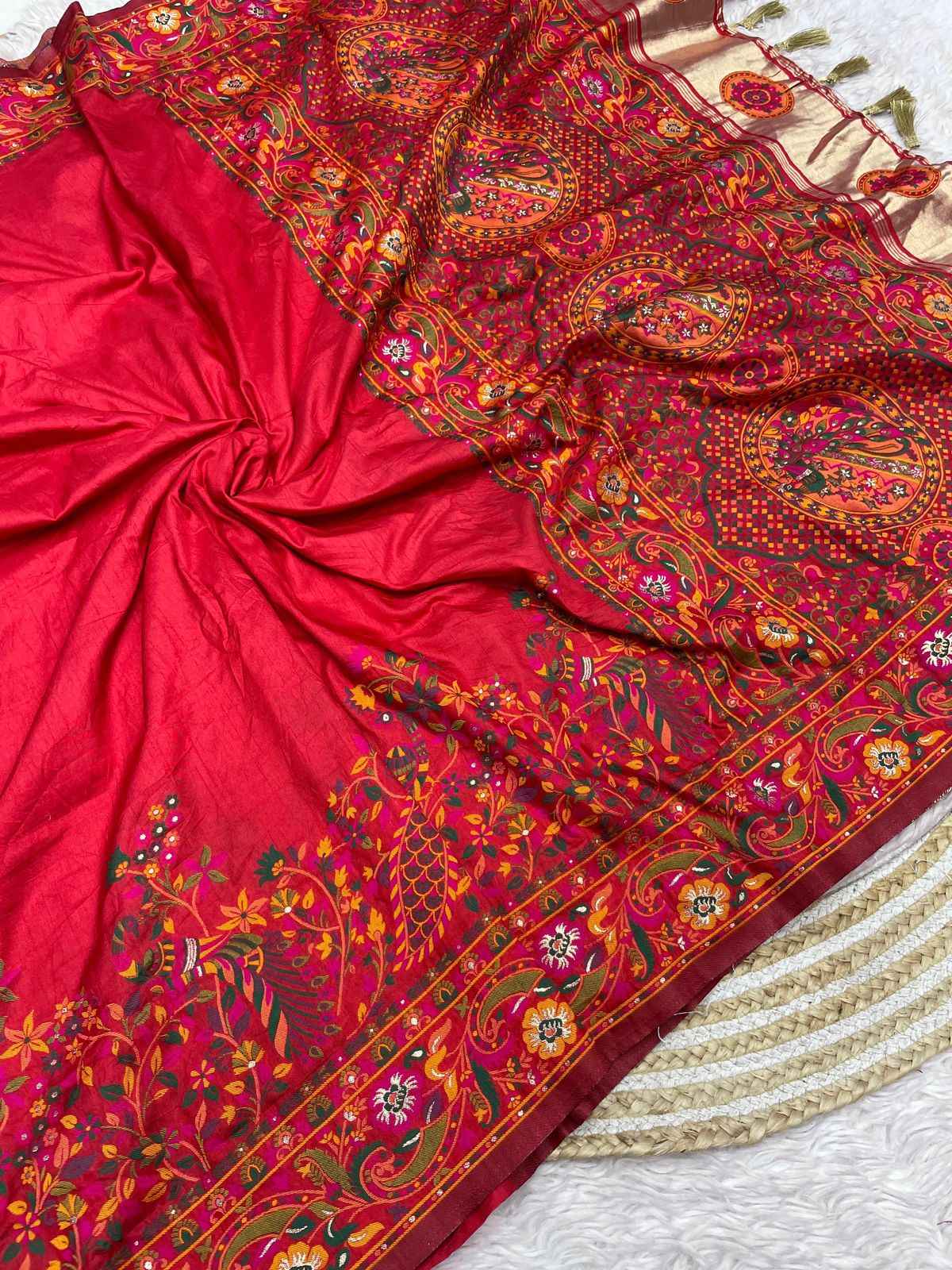 PASHMINA SILK KASHMIRI THREAD WOOVEN PALLU SAREE AT WHOLESALE PRICE
