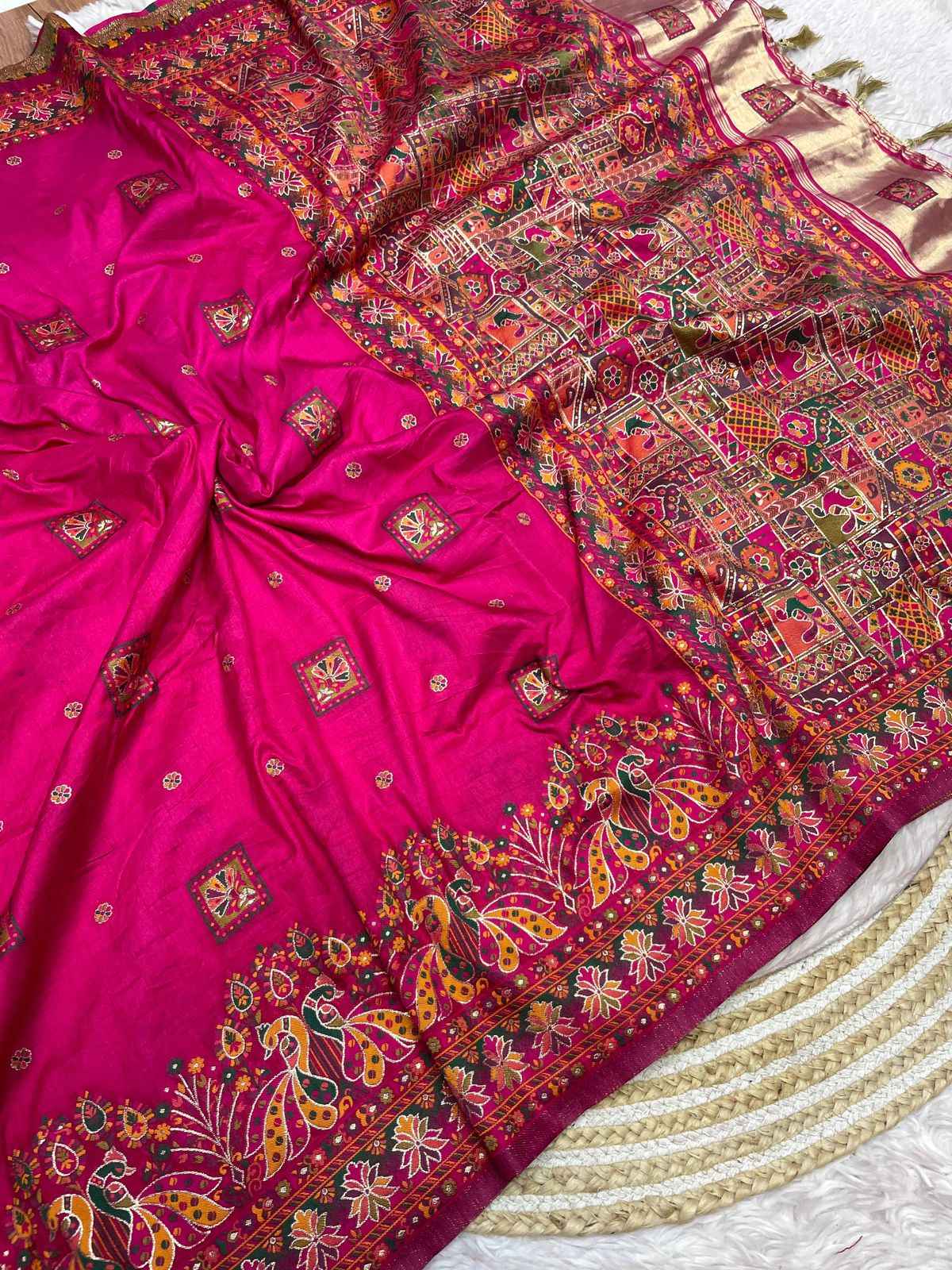 PASHMINA SILK KASHMIRI THREAD WOOVEN PALLU SAREE AT WHOLESALE PRICE
