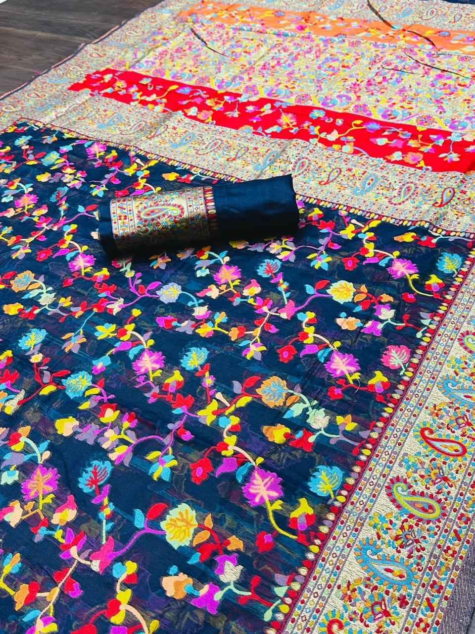 PASMINA KASHMIRI PURE ZARI WEAVING WORK SAREE AT WHOLESALE PRICE
