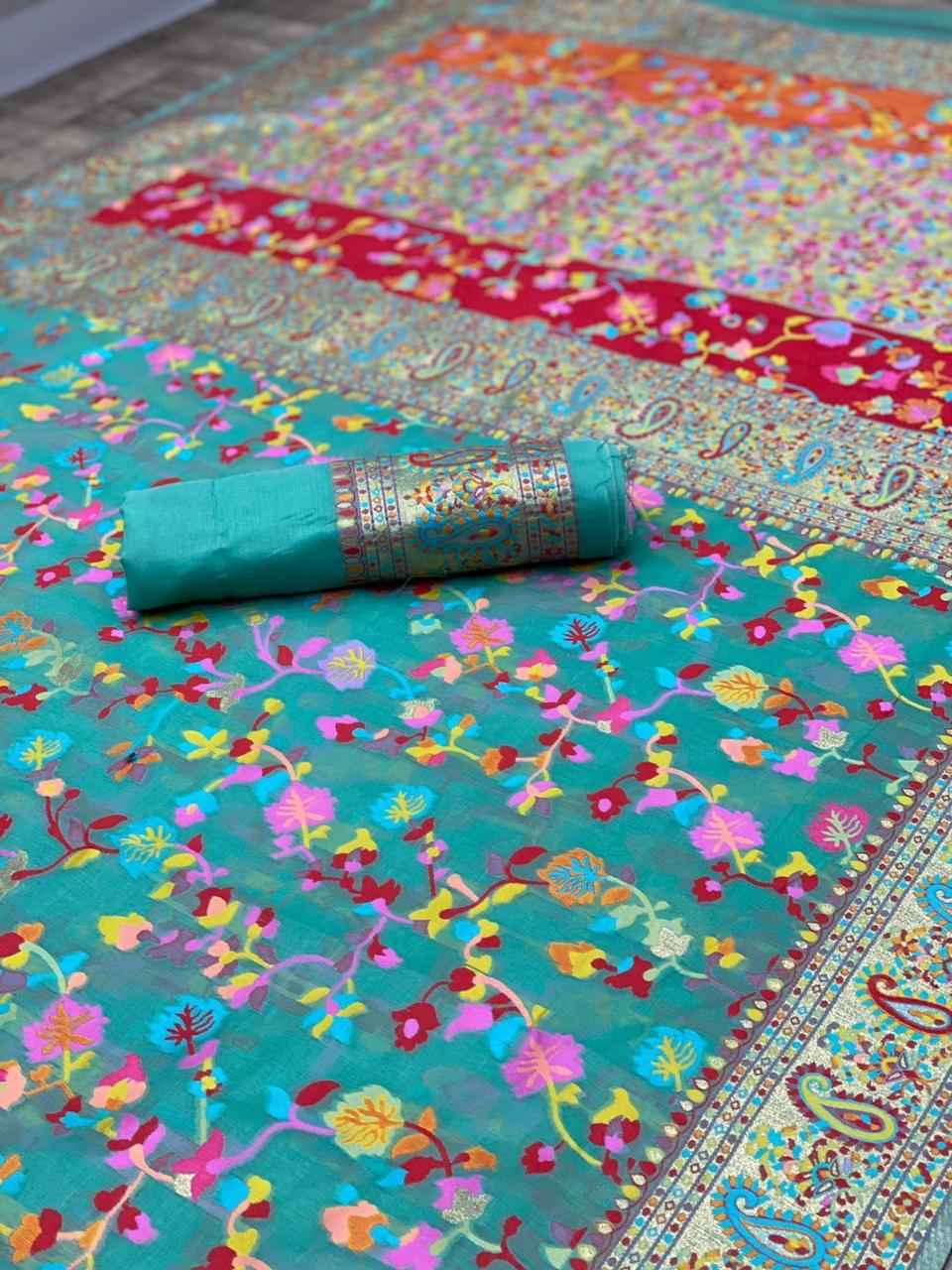 PASMINA KASHMIRI PURE ZARI WEAVING WORK SAREE AT WHOLESALE PRICE