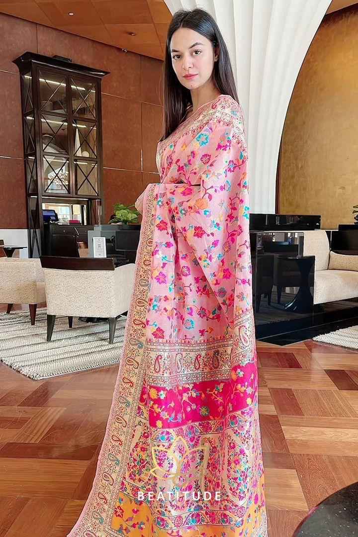 PASMINA KASHMIRI PURE ZARI WEAVING WORK SAREE AT WHOLESALE PRICE