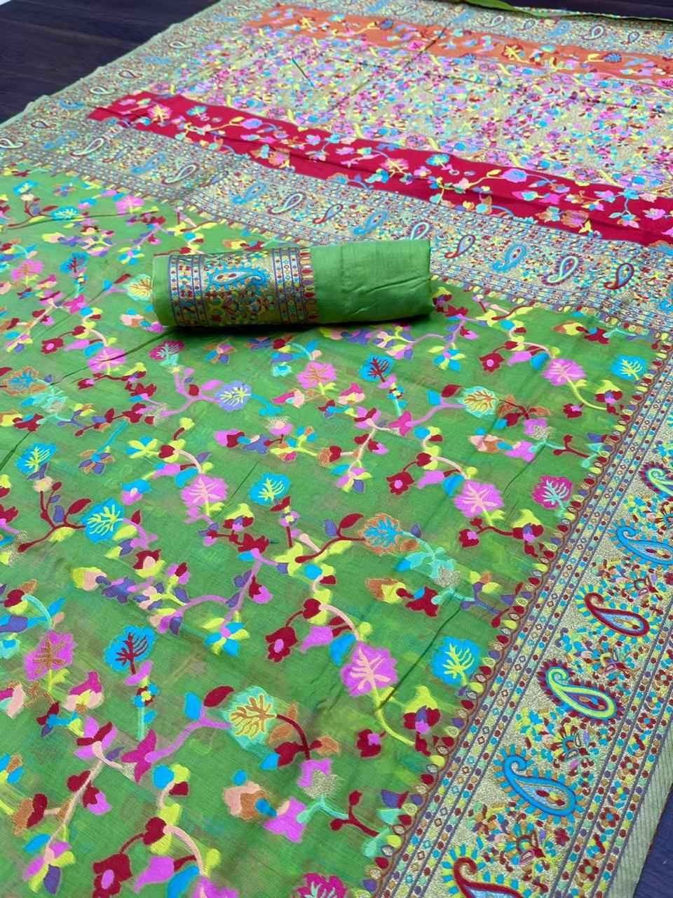 PASMINA KASHMIRI PURE ZARI WEAVING WORK SAREE AT WHOLESALE PRICE