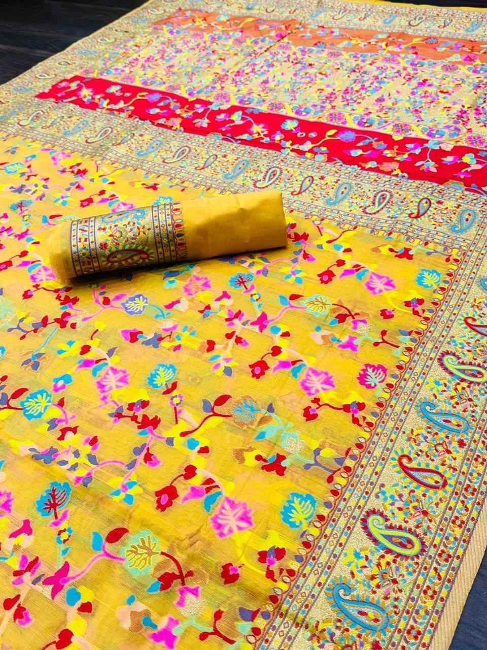 PASMINA KASHMIRI PURE ZARI WEAVING WORK SAREE AT WHOLESALE PRICE