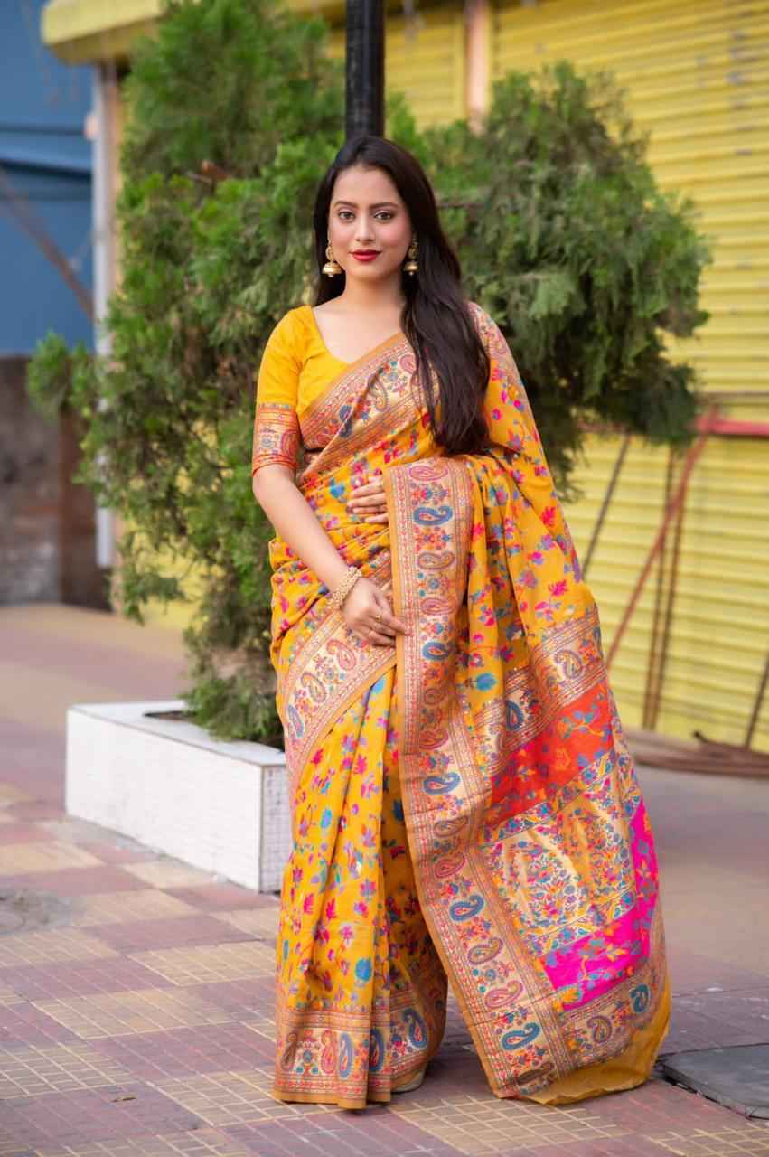PASMINA KASHMIRI PURE ZARI WEAVING WORK SAREE AT WHOLESALE PRICE