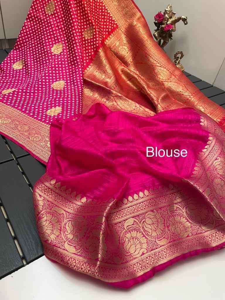 PREMIUM DOLA SOFT SILK BANDHEJ PATTERN WEAVED SAREE AT WHOLESALE PRICE