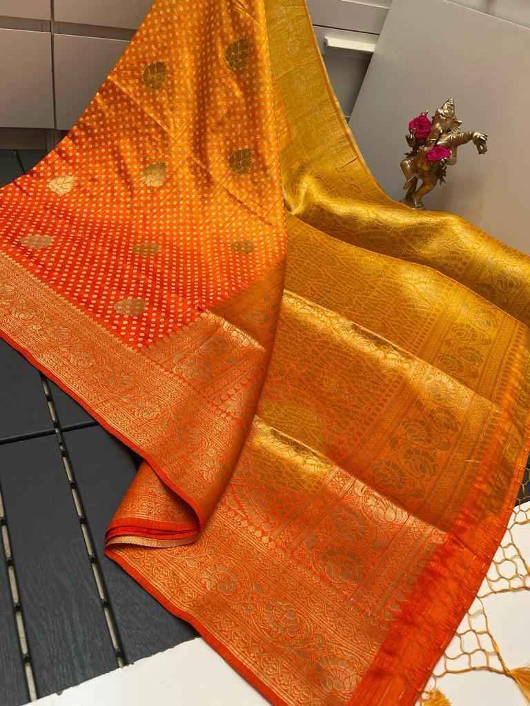 PREMIUM DOLA SOFT SILK BANDHEJ PATTERN WEAVED SAREE AT WHOLESALE PRICE