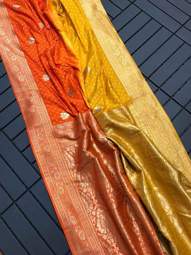 PREMIUM DOLA SOFT SILK BANDHEJ PATTERN WEAVED SAREE AT WHOLESALE PRICE