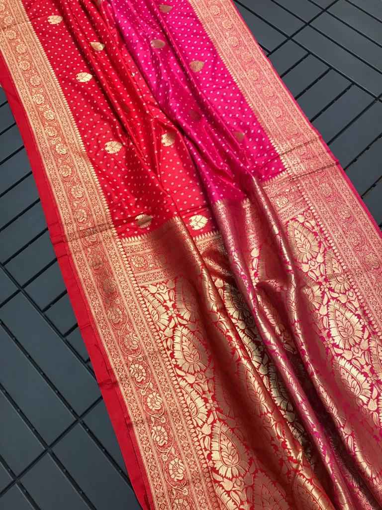 PREMIUM DOLA SOFT SILK BANDHEJ PATTERN WEAVED SAREE AT WHOLESALE PRICE