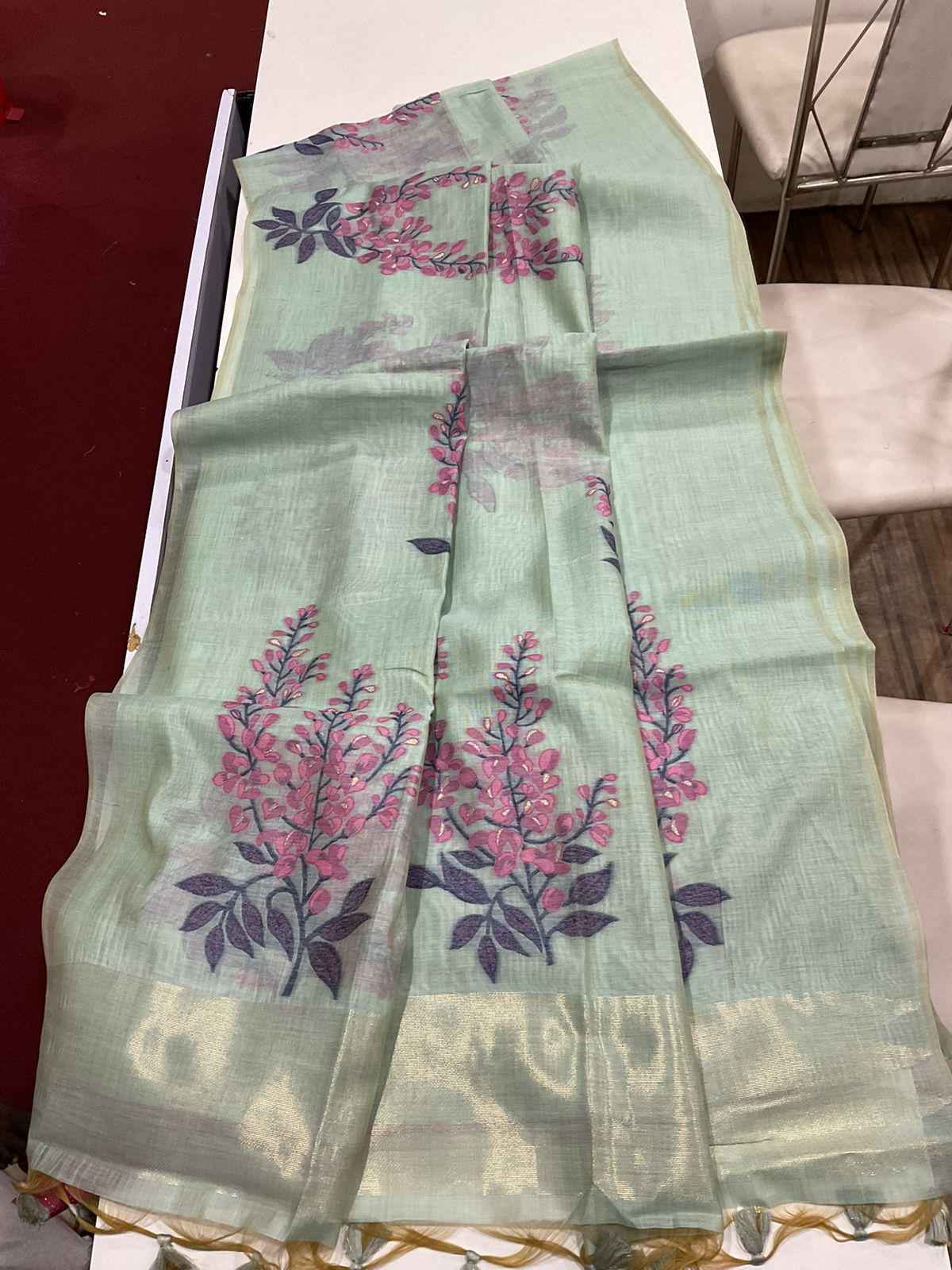 PREMIUM SOFT MUGA SILK FLORAL WEAVING DESIGN SAREE AT WHOLESALE PRICE