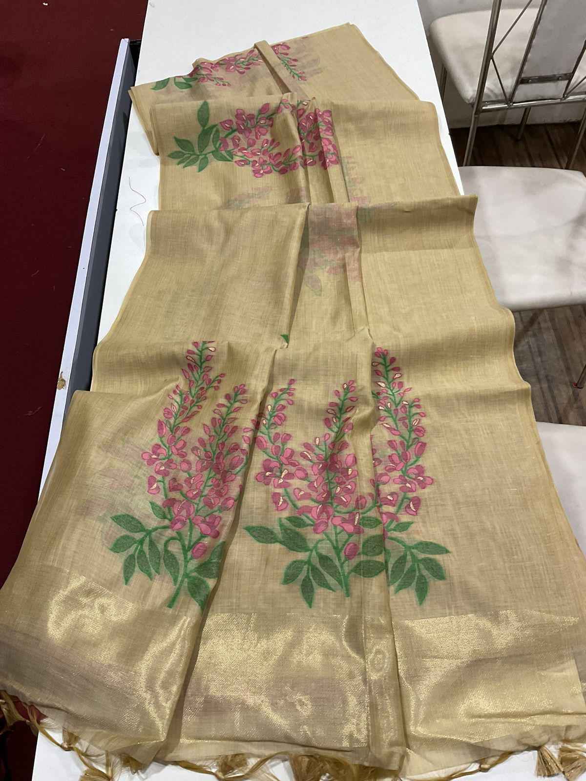 PREMIUM SOFT MUGA SILK FLORAL WEAVING DESIGN SAREE AT WHOLESALE PRICE