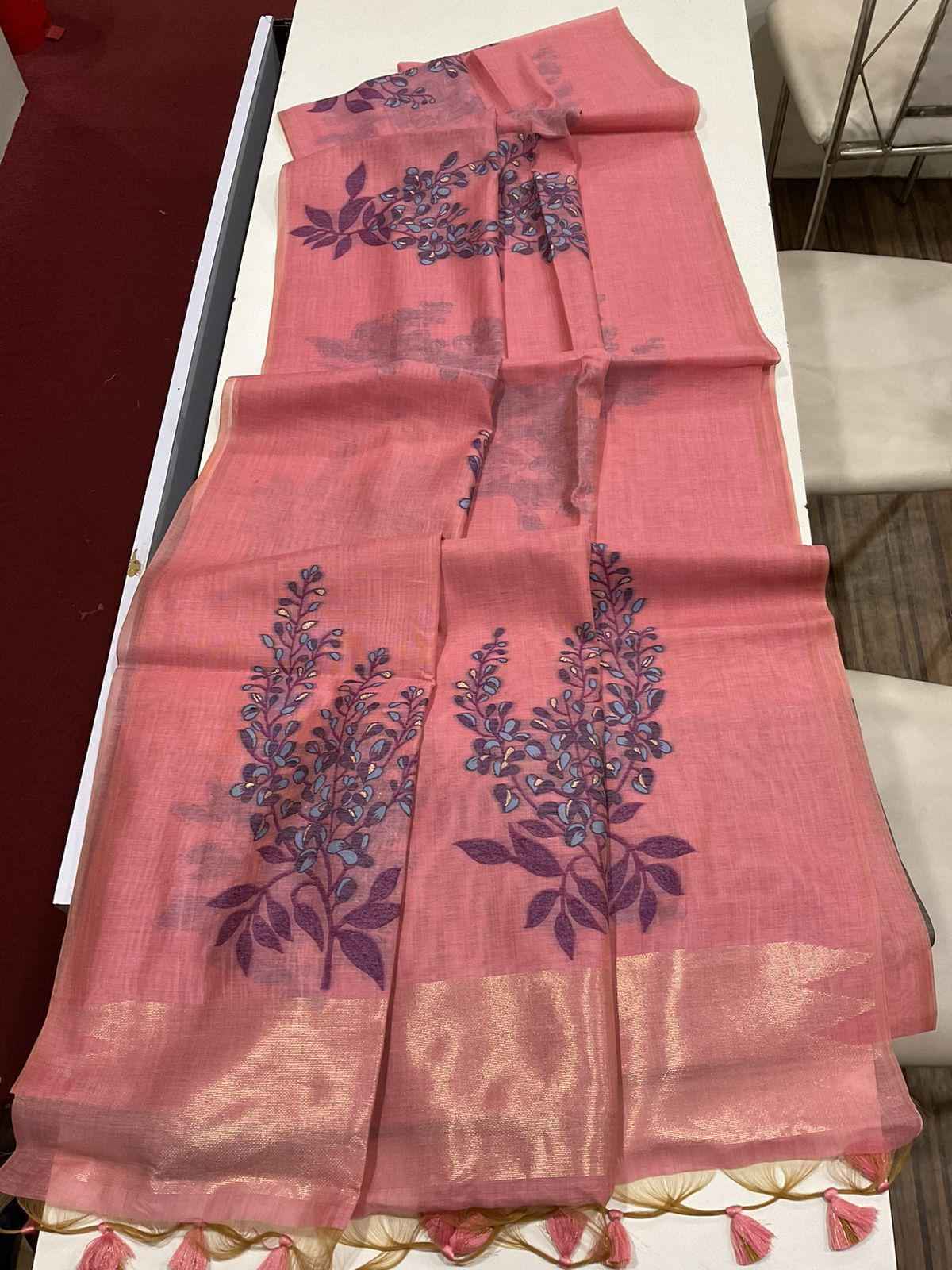 PREMIUM SOFT MUGA SILK FLORAL WEAVING DESIGN SAREE AT WHOLESALE PRICE
