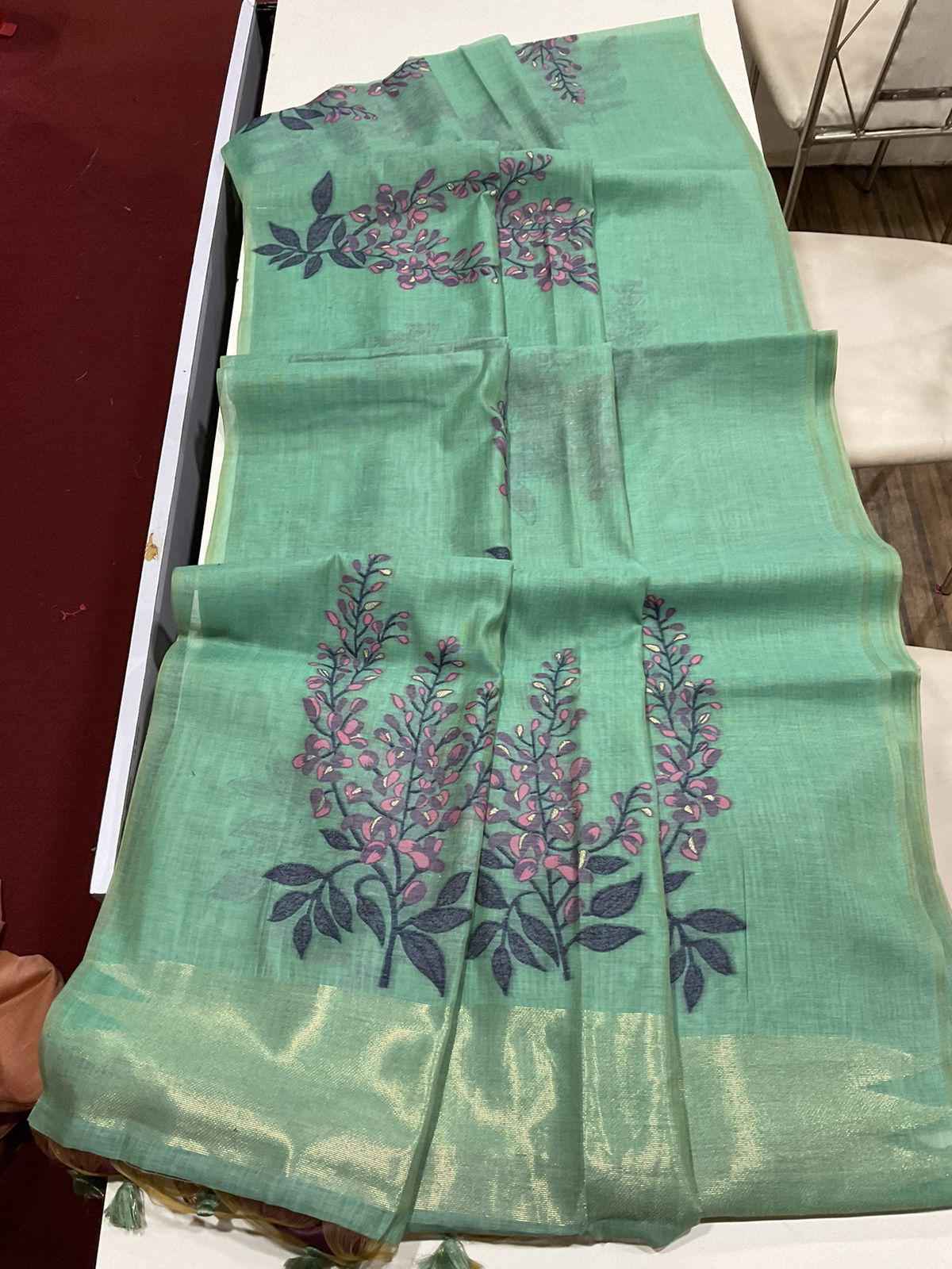 PREMIUM SOFT MUGA SILK FLORAL WEAVING DESIGN SAREE AT WHOLESALE PRICE
