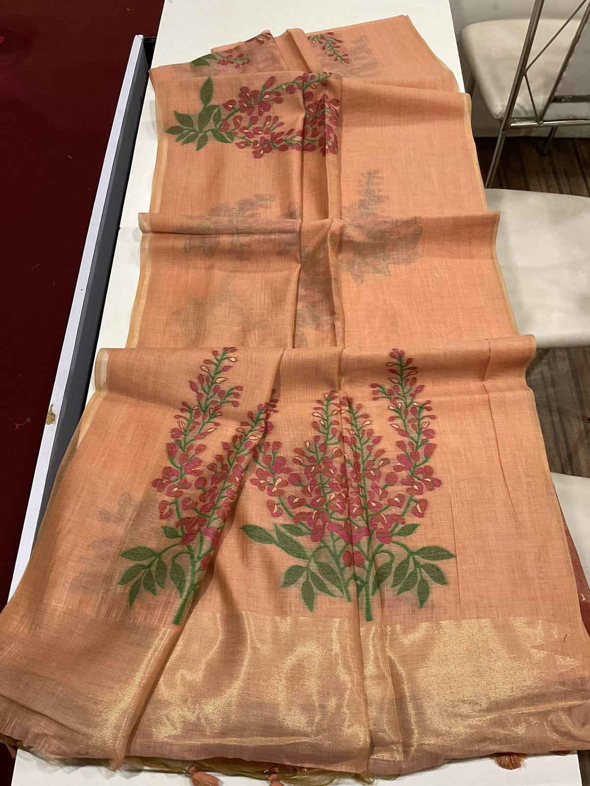 PREMIUM SOFT MUGA SILK FLORAL WEAVING DESIGN SAREE AT WHOLESALE PRICE