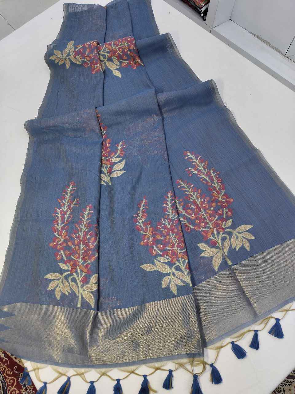 PREMIUM SOFT MUGA SILK FLORAL WEAVING SAREE AT WHOLESALE PRICE