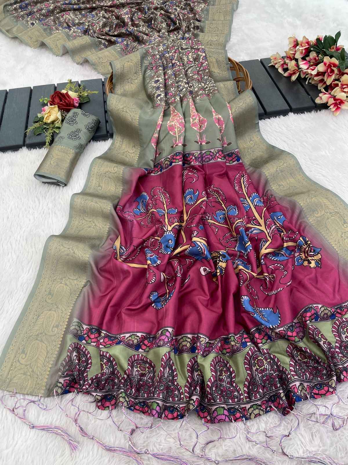 PREMIUM TUSSAR SILK TRADITIONAL BANDHANI DIGITAL PRINTED SAREE AT WHOLESALE PRICE