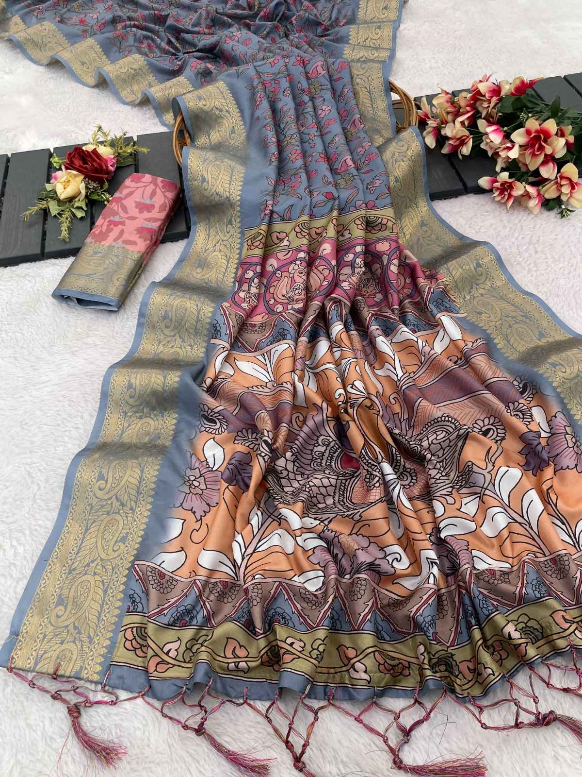PREMIUM TUSSAR SILK TRADITIONAL BANDHANI DIGITAL PRINTED SAREE AT WHOLESALE PRICE