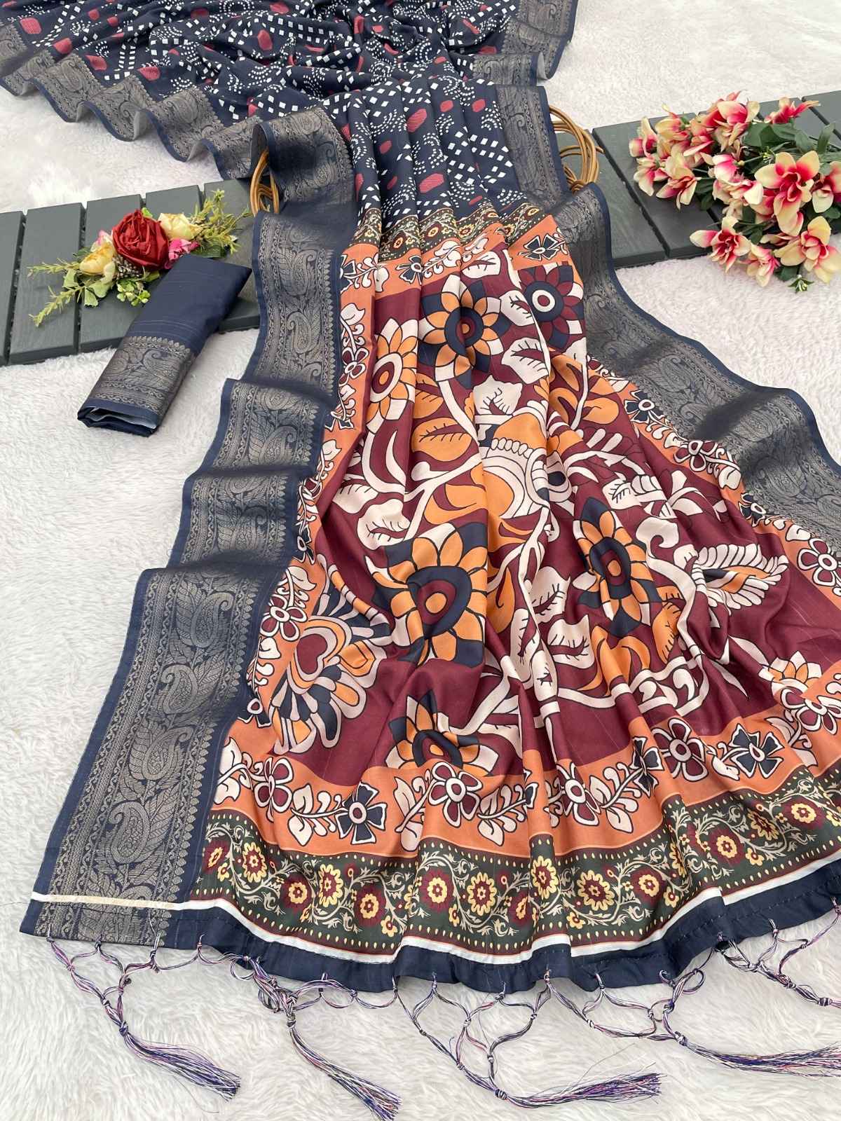 PREMIUM TUSSAR SILK TRADITIONAL BANDHANI DIGITAL PRINTED SAREE AT WHOLESALE PRICE