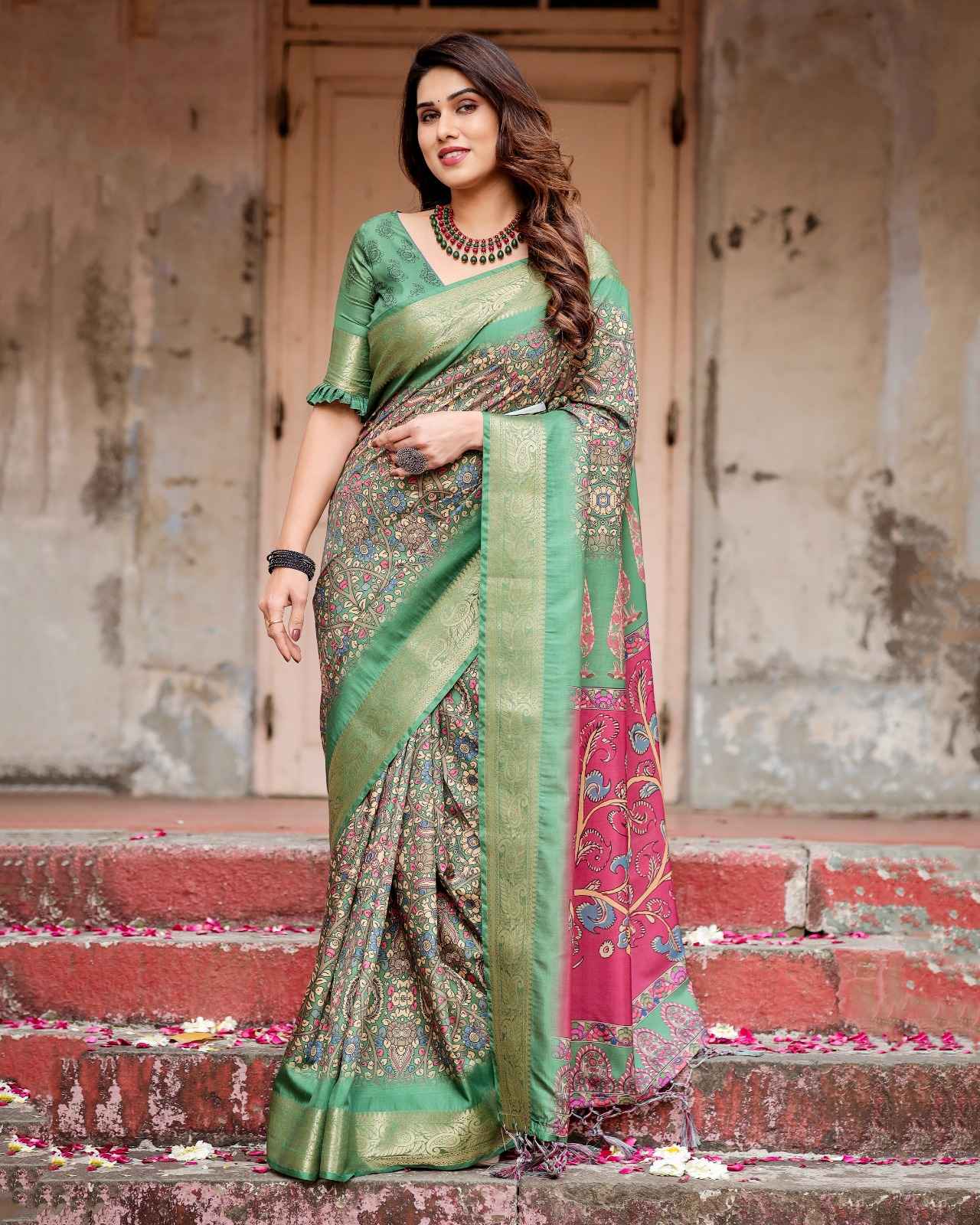PREMIUM TUSSAR SILK TRADITIONAL BANDHANI DIGITAL PRINTED SAREE AT WHOLESALE PRICE
