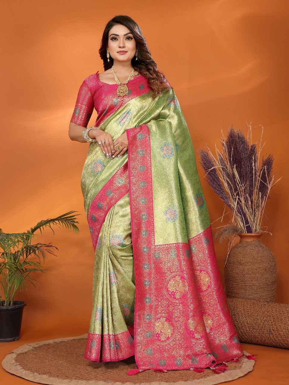 PURE BANARASI TISSUE SILK PAITHANI WOVEN PALLU SAREE AT WHOLESALE PRICE