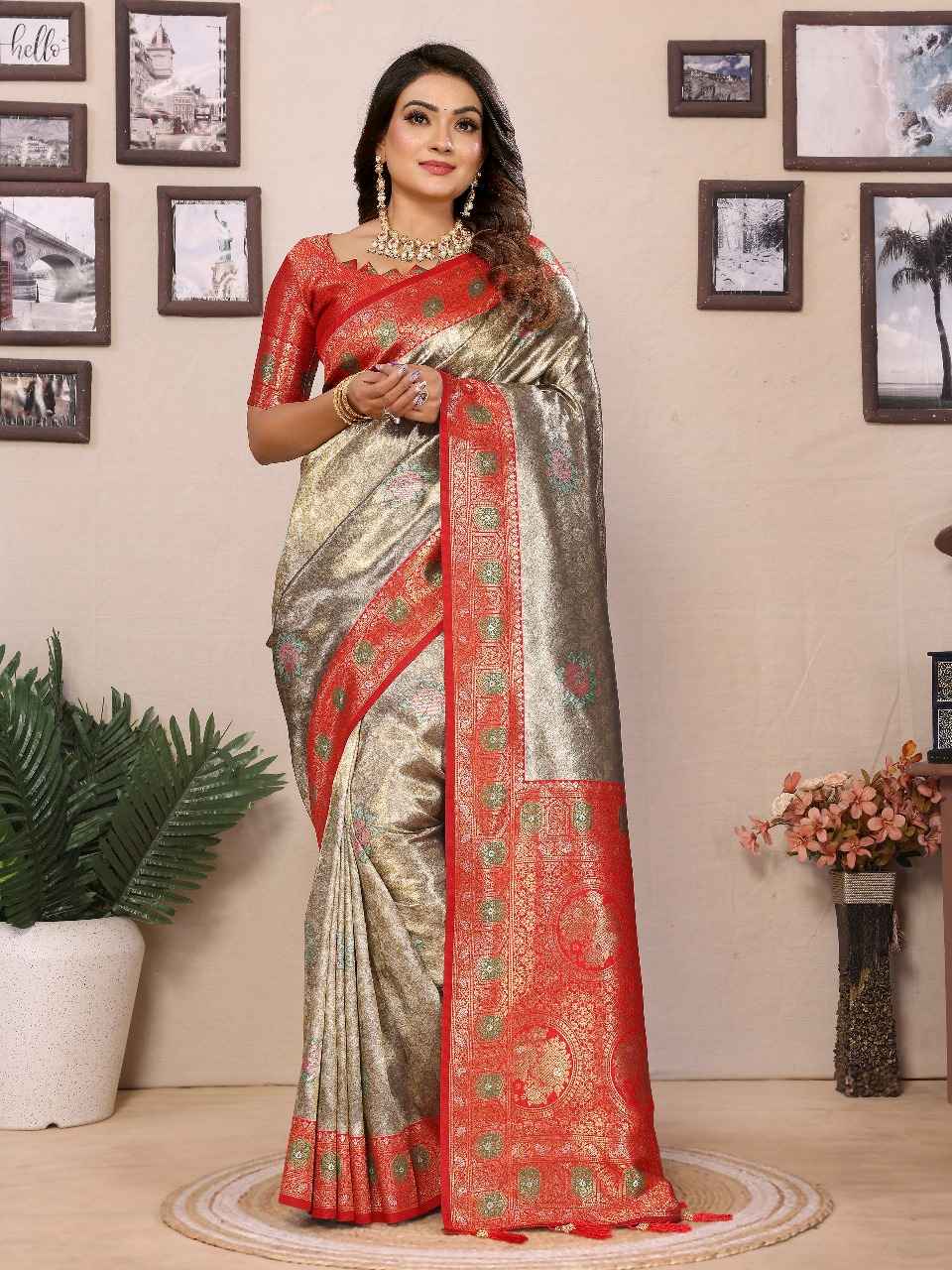 PURE BANARASI TISSUE SILK PAITHANI WOVEN PALLU SAREE AT WHOLESALE PRICE