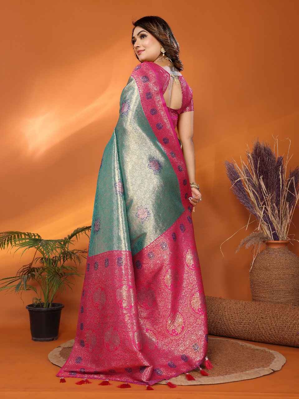 PURE BANARASI TISSUE SILK PAITHANI WOVEN PALLU SAREE AT WHOLESALE PRICE