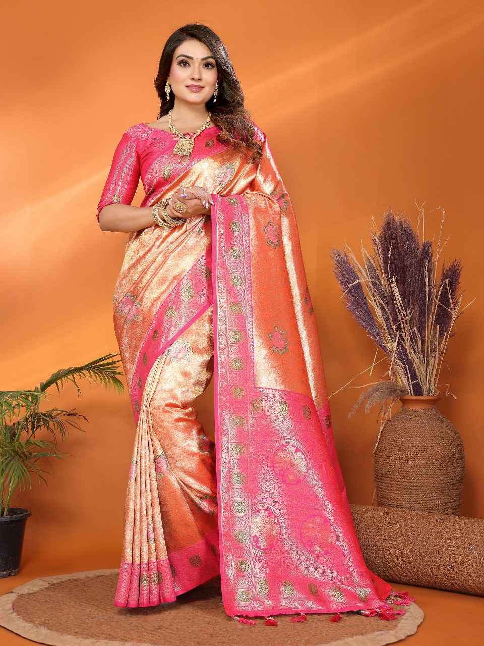 PURE BANARASI TISSUE SILK PAITHANI WOVEN PALLU SAREE AT WHOLESALE PRICE