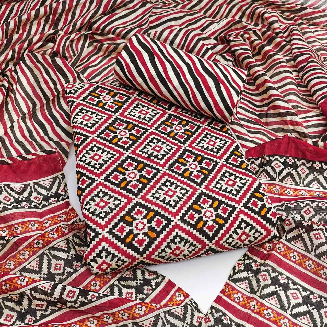 PURE CHANDERI COTTON AJRAKH PRINTED DRESS MATERIAL AT WHOLESALE PRICE