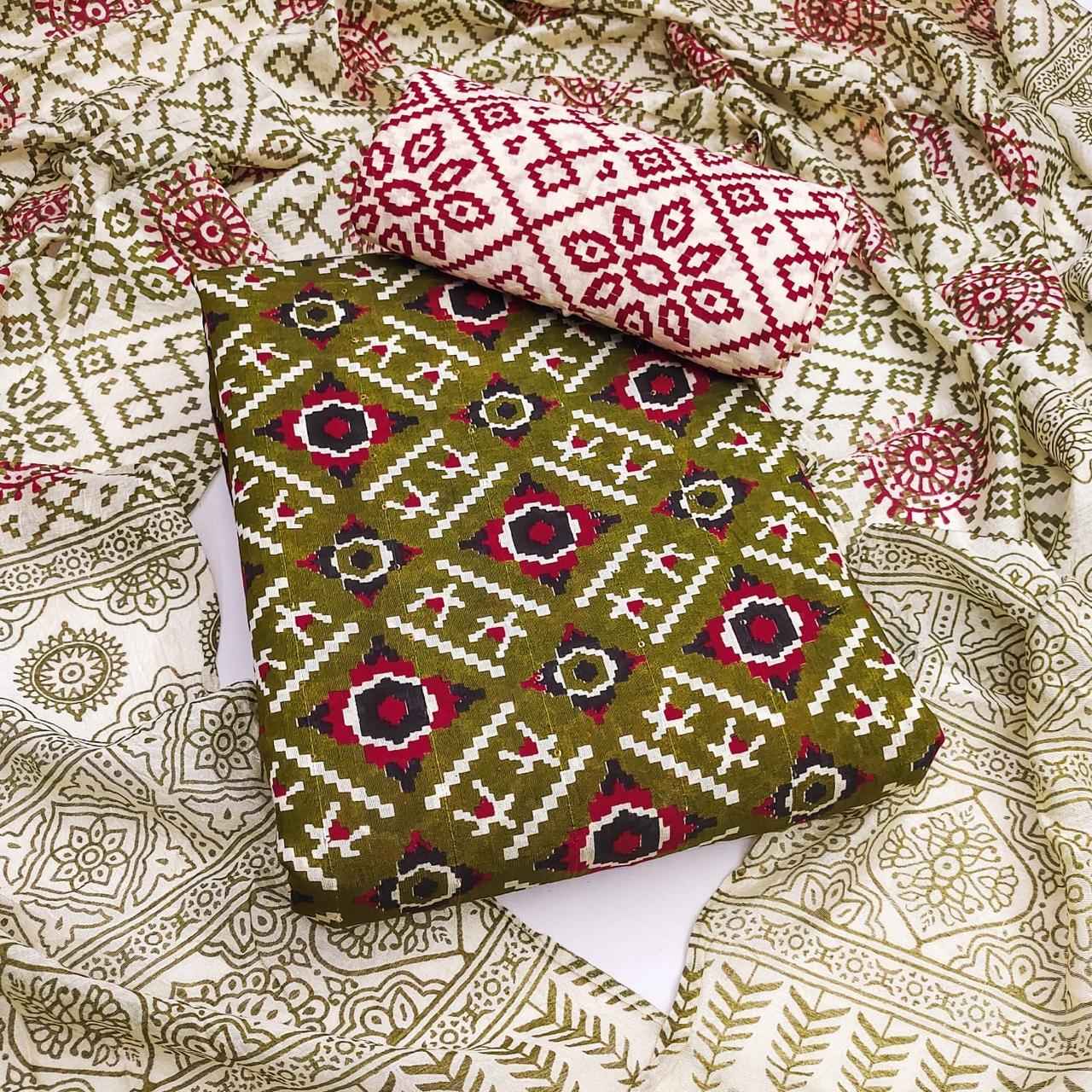 PURE CHANDERI COTTON AJRAKH PRINTED DRESS MATERIAL AT WHOLESALE PRICE