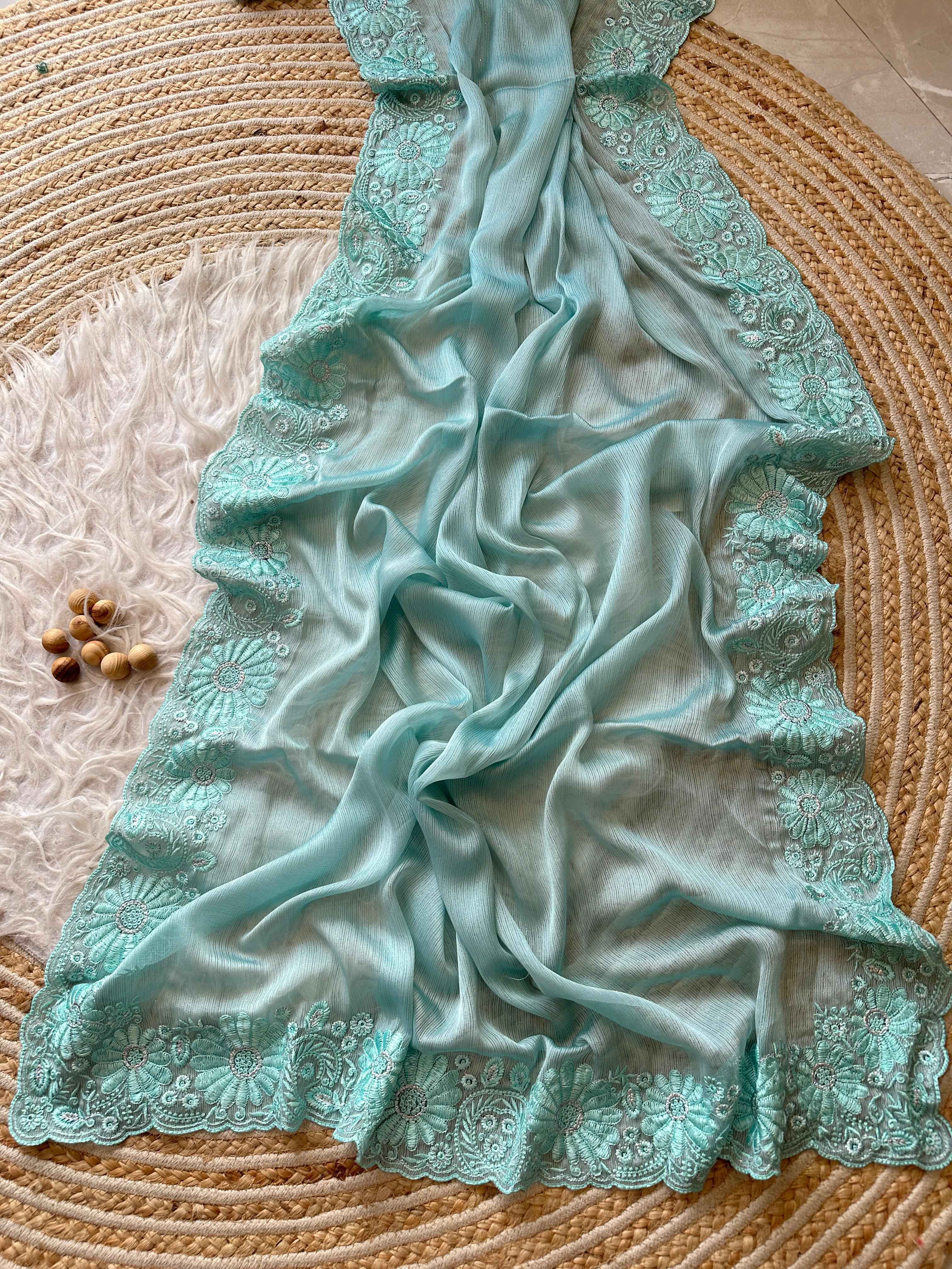PURE CHIFFON GEORGETT SILK ZARI WEAVING LINING SAREE AT WHOLESALE PRICE