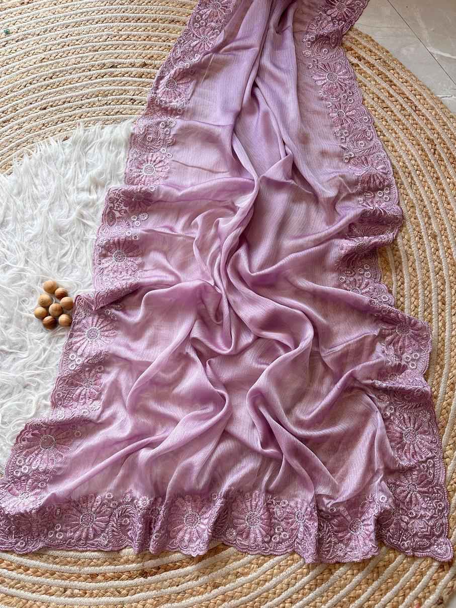 PURE CHIFFON GEORGETT SILK ZARI WEAVING LINING SAREE AT WHOLESALE PRICE