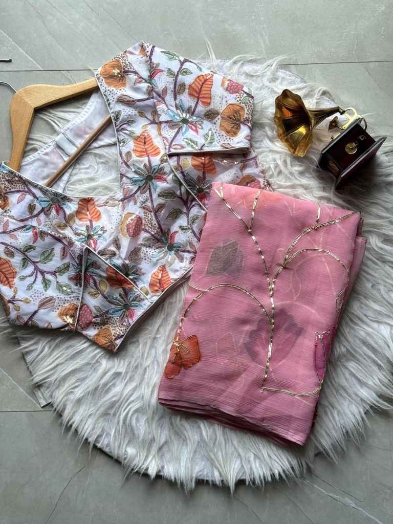 PURE CHIFFON HAND PAINT GOLDEN GOTA LACE SAREE AT WHOLESALE PRICE