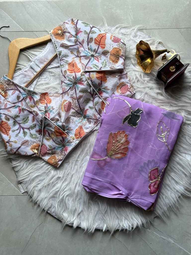 PURE CHIFFON HAND PAINT GOLDEN GOTA LACE SAREE AT WHOLESALE PRICE