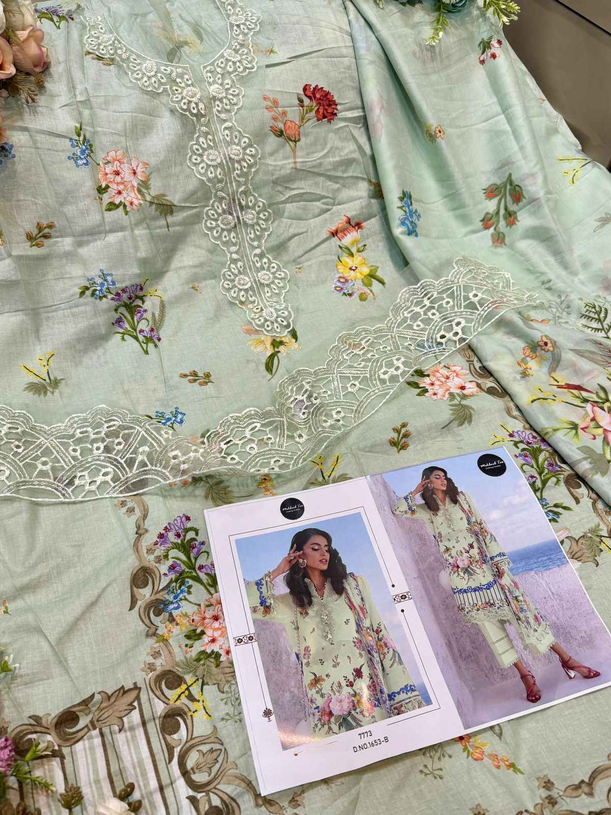 Mahbob Bro MEHBOOB TEX MARIA B PURE COTTON PRINT WITH EMBRODAIRY SELF WORK DRESS ...