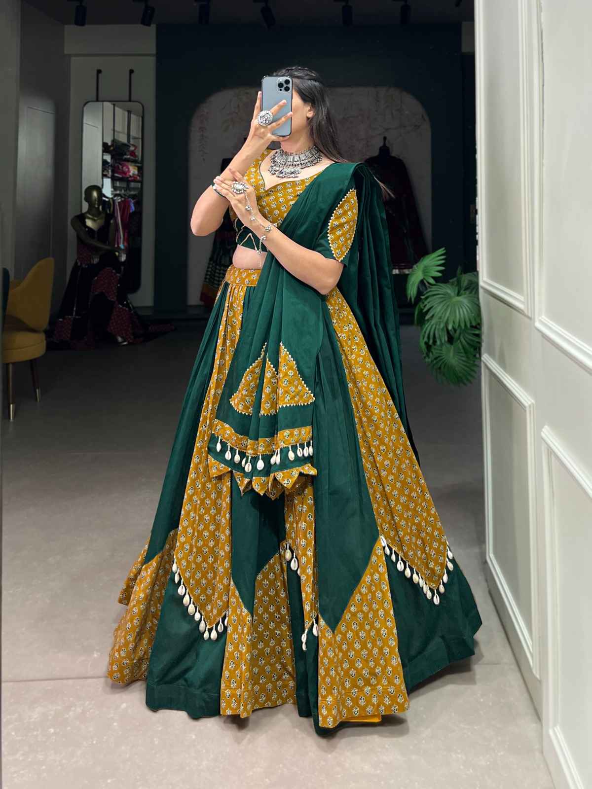 PURE COTTON PRINTED WITH COWRIE KODI LACE TOUCH UP LEHENGA CHOLI AT WHOLESALE PRICE