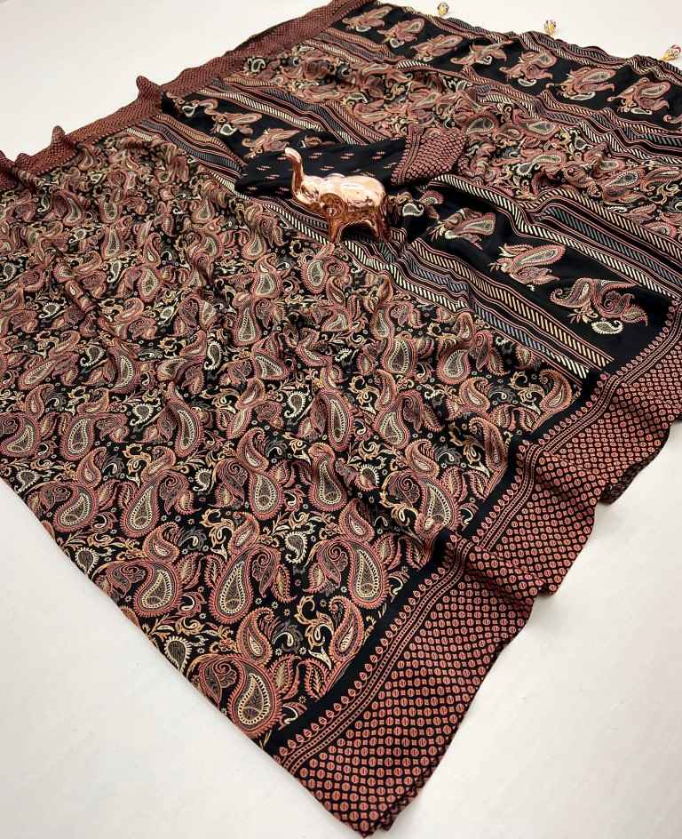 PURE CRAPE SATIN WITH AJRAK PRINTED RICH PALLU SAREE AT WHOLESALE PRICE