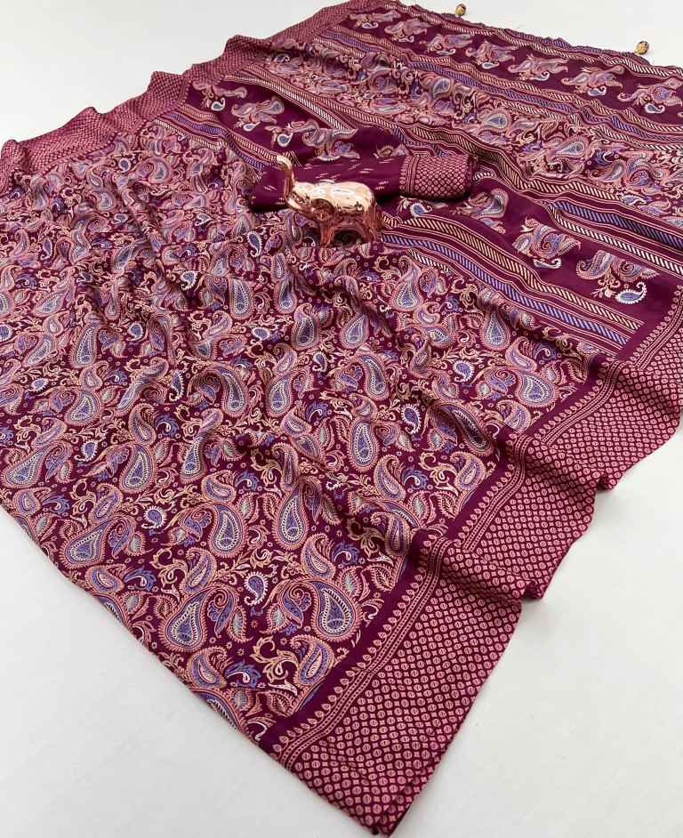 PURE CRAPE SATIN WITH AJRAK PRINTED RICH PALLU SAREE AT WHOLESALE PRICE