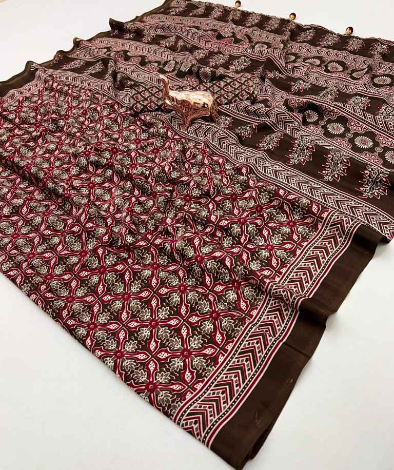PURE CRAPE SATIN WITH AJRAK PRINTED RICH PALLU SAREE AT WHOLESALE PRICE