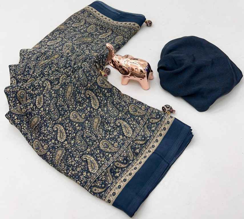 PURE CRAPE SATIN WITH AJRAK PRINTED SAREE AT WHOLESALE PRICE
