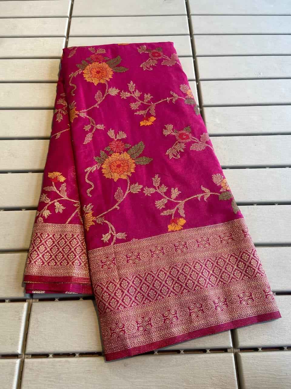 PURE CREPE KHADI SILK WITH MEENAKARI WEAVING SAREE AT WHOLESALE PRICE